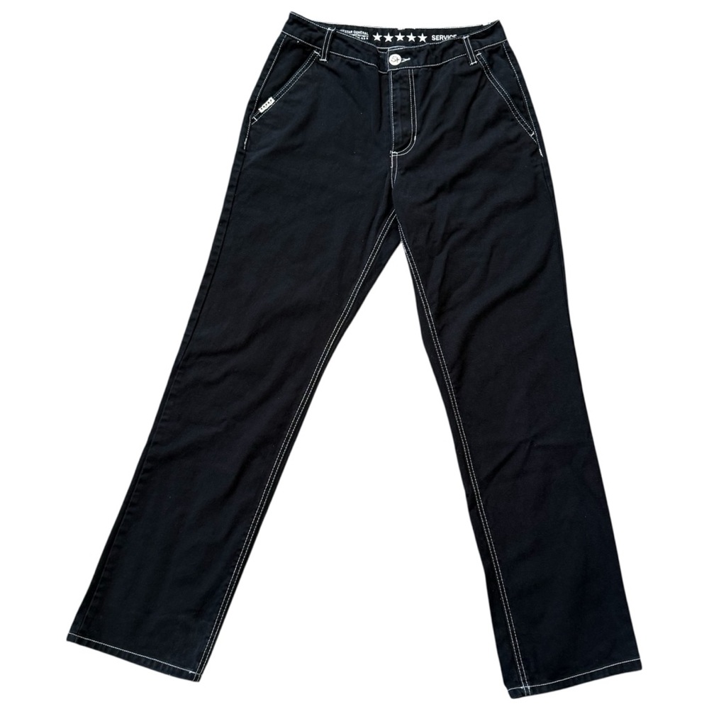 FIVE STAR Black Straight-Leg Pants with Contrast Stitching - Picture 2 of 6